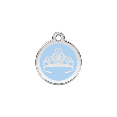 Crown Light Blue roestvrijstalen hondenpenning small/klein dia. 2 cm - Reddingo
