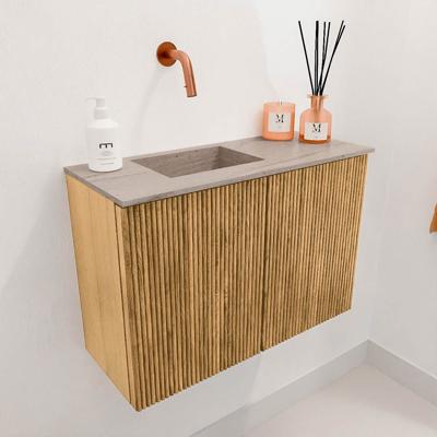 Toiletmeubel Mondiaz Joya Dlux | 60 cm | Meubelkleur Oak | Faye wastafel Saba Wasbak Links | Zonder kraangat(en)