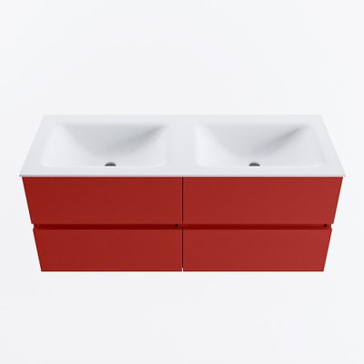 MONDIAZ VICA 120cm badmeubel onderkast Fire 4 lades. Wastafel CLOUD dubbel 2 kraangaten, kleur Talc.