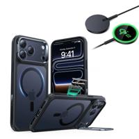 iPhone 17 Pro Max Bundle Classic Hybrid Magnetic Case (Camera Control, Stash Stand) and Magnetic Charging Pad (Qi2) - Frosted Black