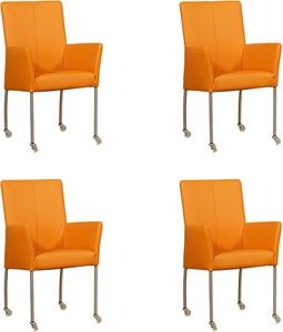 Set van 4 Oranje leren moderne eetkamerstoelen Comfort - Toledo Leer Mandarin (oranje leer)