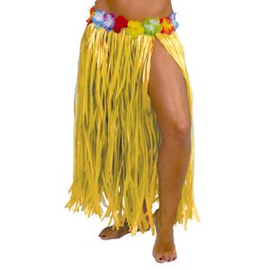 Hawaii verkleed rokje - voor volwassenen - geel - 75 cm - rieten hoela rokje - tropisch