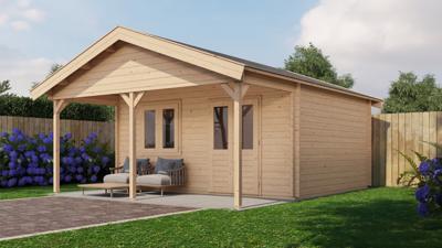 Lugarde Select Blokhut met overkapping Bennekom 500x400cm + 200cm - Onbehandeld- Zadeldak- - Lugarde Select