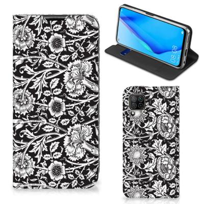 Huawei P40 Lite Smart Cover Black Flowers Huawei P40 Lite Smart Cover Black Flowers