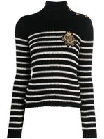 Balmain pull rayé à patch logo - Blanc - thumbnail