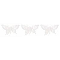 Decoratie vlinder - 3x - op clip - wit - - 15 x 11 cm - glitters - kerstvlinder - kerstversiering