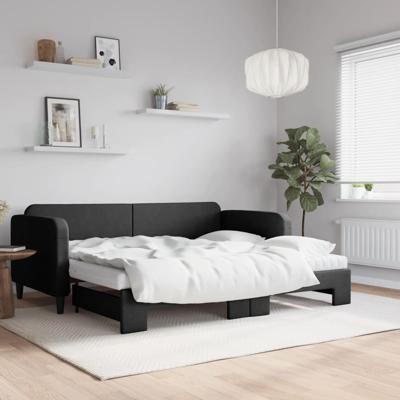 Slaapbank met onderschuifbed en matrassen 90x200 cm stof zwart