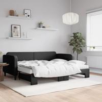 Slaapbank met onderschuifbed en matrassen 90x200 cm stof zwart