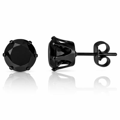 LGT Jewels Stud oorbellen Edelstaal Zwart Ronde Zirkonia-8mm