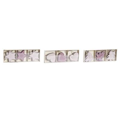 Ophangdecoratie DKD Home Decor Roze Licht Roze Hout 6,5 x 1 x 6,5 cm (9 Onderdelen) (3 Stuks)