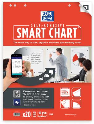 Oxford flipchartblok Smart Chart, zelfklevend, ft 60 x 80 cm, blanco, pak van 20 vel