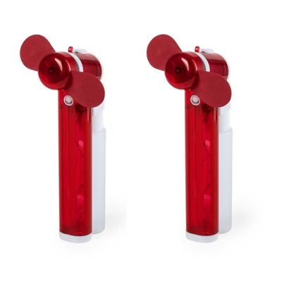 Handventilator - Set van 2x stuks - rood - waaier met waterverstruiver - 16 cm