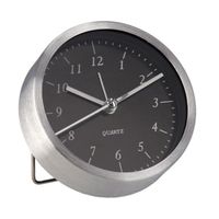 Gerimport Wekker/alarmklok analoog - zilver/zwart - aluminium/glas - 9 x 2,5 cm - staand model   - - thumbnail