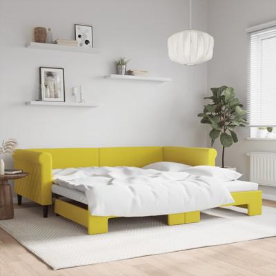 Slaapbank met onderschuifbed 100x200 cm fluweel geel