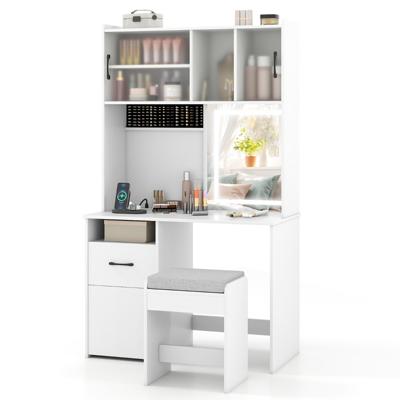 Kaptafel Met LED-verlichte Spiegel En Stopcontact Met Drie Kleurmogelijkheden En Instelbare Helderheid Wit