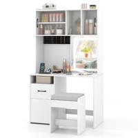 Kaptafel Met LED-verlichte Spiegel En Stopcontact Met Drie Kleurmogelijkheden En Instelbare Helderheid Wit