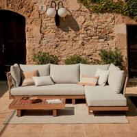 Kave Home Loungeset 'Raco' Acaciahout, Met hoekbank en salontafel