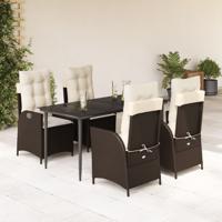 5-delige Tuinset met kussens poly rattan bruin