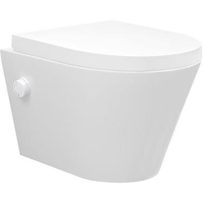 Wandcloset Wiesbaden Vesta | 52 cm | Rimless | Bidet functie-warm en koud water | Incl.Toiletzitting | Keramiek | Mat wit