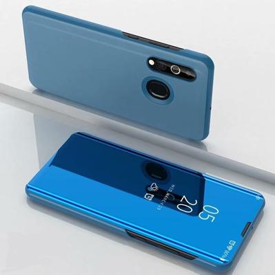 Galvaniseren spiegel horizontale Flip lederen case voor Samsung A20 E met houder (blauw)