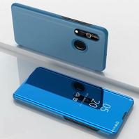 Galvaniseren spiegel horizontale Flip lederen case voor Samsung A20 E met houder (blauw)