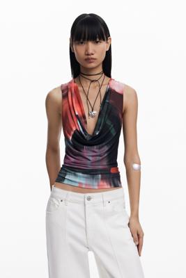 T-shirt met gedrapeerde halslijn - RED - L