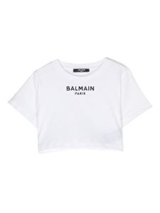 Balmain Kids t-shirt crop à logo brodé - Blanc