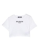 Balmain Kids t-shirt crop à logo brodé - Blanc - thumbnail