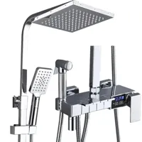 Thermostatische Doucheset - Geborsteld Goud | Messing & ABS | Verstelbare Hoogte | 20 Inch Vierkante Douchekop