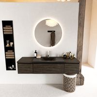 MONDIAZ BUKLA 160cm badmeubel met module 40 kleur Dark Brown met 3 lades. Wastafel CLOUD midden 1 kraangat kleur Urban. - thumbnail