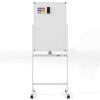 60 x 90 cm Dubbelzijdig Mobiel Whiteboard in Hoogte Verstelbaar Magnetisch Whiteboard met Wieltjes Standaard en Pennenbakje (Wit)