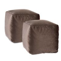 Arte Regal Poef - 2x - fluweel - taupe - 30 x 30 cm - vierkant - woondecoratie