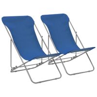 Strandstoelen inklapbaar staal en oxford stof blauw 2 st - thumbnail