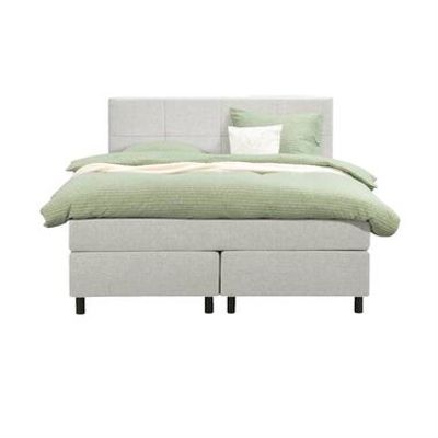 Boxspring Liv geblokt - ecru - 140x200 cm - ronde poot - Leen Bakker