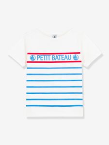 Katoenen jongensshirt met korte mouwen PETIT BATEAU blauw gestreept