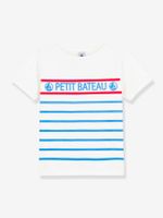 Katoenen jongensshirt met korte mouwen PETIT BATEAU blauw gestreept - thumbnail