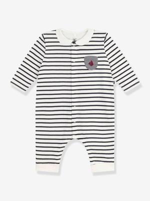 Lange jumpsuit met babykraag van katoen met zeemansstrepen marineblauw