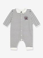 Lange jumpsuit met babykraag van katoen met zeemansstrepen marineblauw