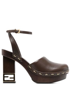 FENDI escarpins en cuir à talon sculpté - Marron