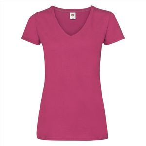 Basic V-hals katoenen t-shirt fuchsia voor dames XL (42)  -