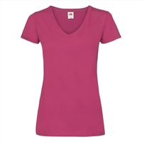Basic V-hals katoenen t-shirt fuchsia voor dames XL (42)  -