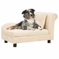 Hondenbank met kussen 83x44x44 cm pluche crmekleurig