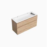 Mondiaz XABI 120cm badmeubel onderkast Washed Oak 2 lades. Wastafel AVON Midden 2 kraangaten kleur Talc. XABI120Was2LM2KTal