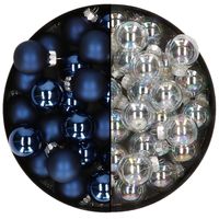 Mini kerstballen - 48x st - donkerblauw en transparant parelmoer - 2,5 cm - glas