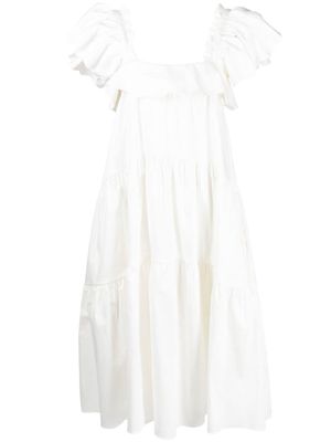 Kika Vargas robe Cicely mi-longue à volants superposés - Blanc