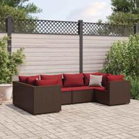 6-delige Loungeset met kussens poly rattan bruin