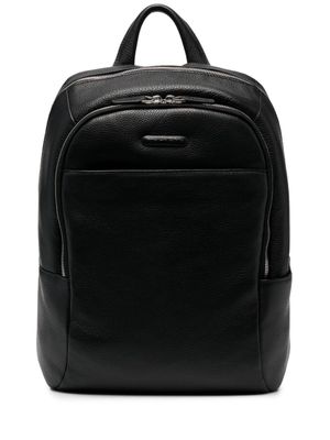 PIQUADRO sac à dos en cuir à plaque logo - Noir