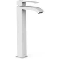 Wastafelkraan Tres Cuadro | Opbouw | Mengkraan | Waterval uitloop | Hoog model | 1-hendel | Vierkant | Wit mat