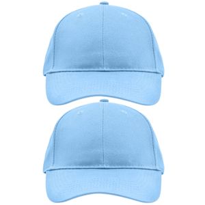 2x stuks 6-panel baseball lichtblauwe caps voor volwassenen