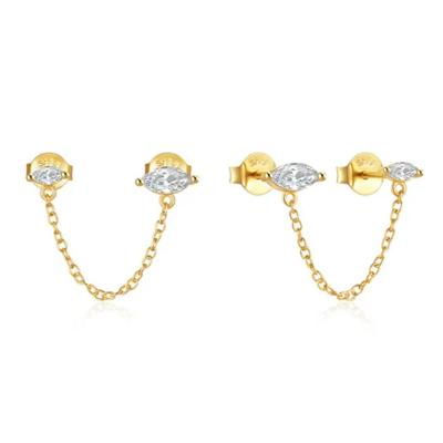 Elegante Elenza Goudkeurige Oorbellen met Ketting en Zirkonia - Luxe Dames Sieraad
